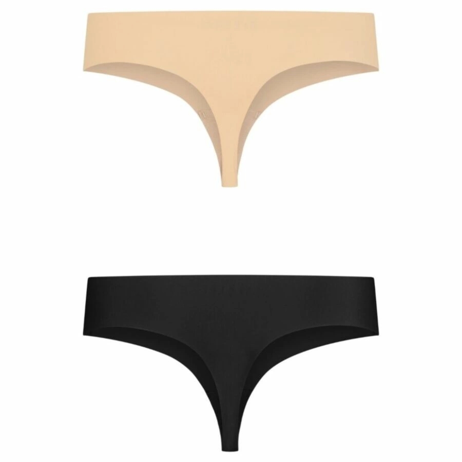Bye Bra Invisible Thong 2-pack beżowy & czarny XXL, bezszwowy, oddychający, z podkładkami