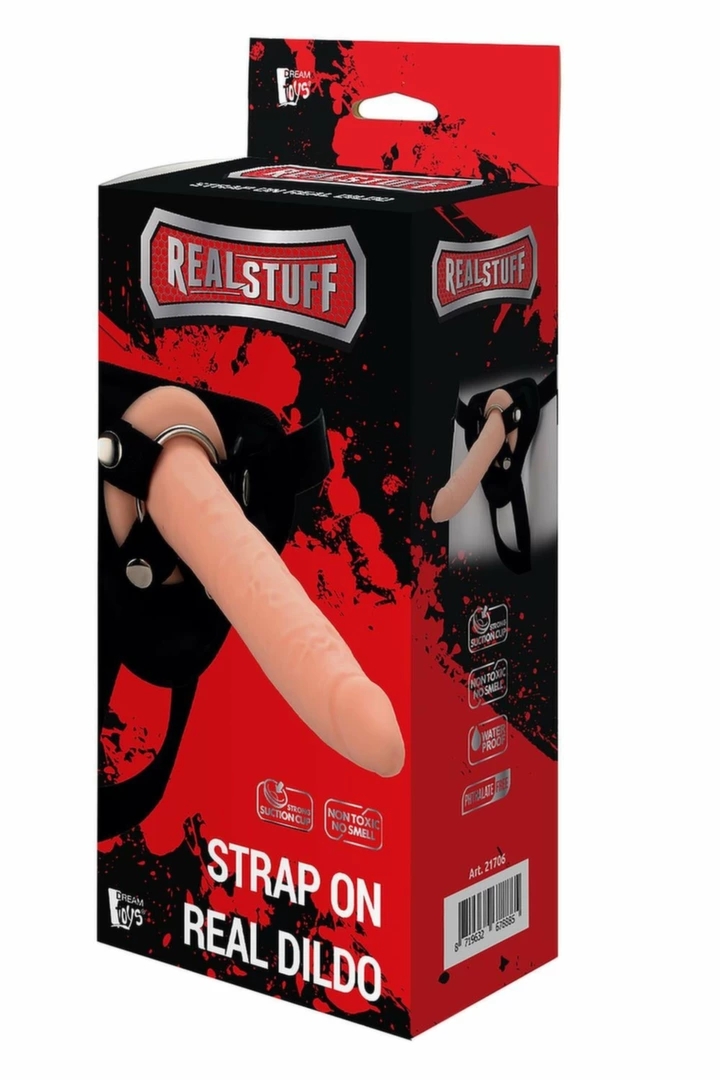 REALSTUFF Strap On Real Dildo silikonowy zestaw z uprzężą, 20 cm, przyssawka
