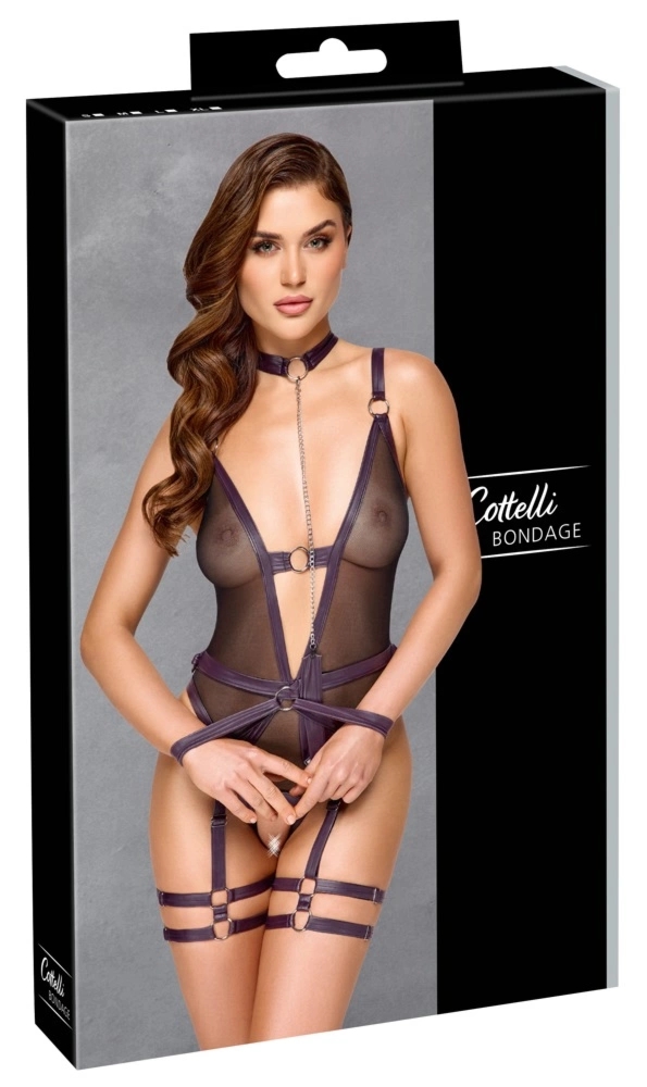 Cottelli Body BONDAGE XL czarne, paski do pończoch, akcesoria, powernet, regulacja