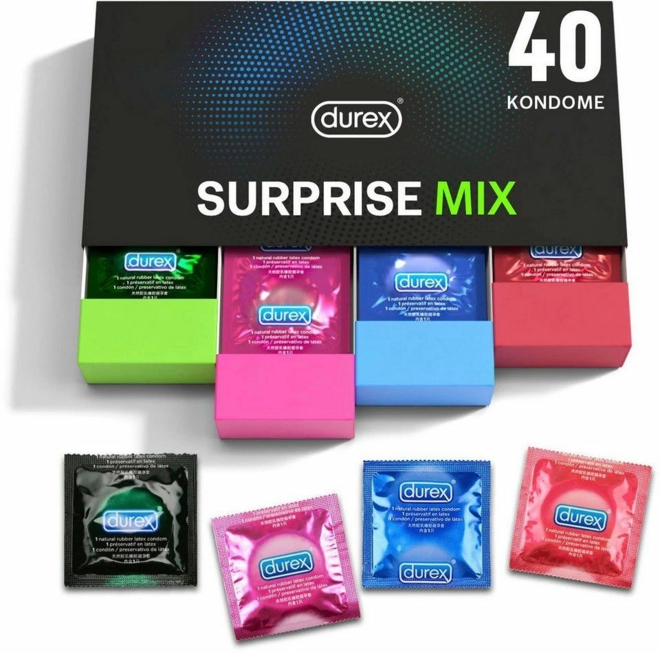 Durex Surprise Mix zestaw 40 prezerwatyw o różnych cechach i powierzchniach