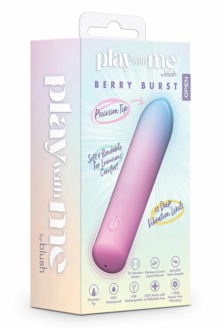 Play With Me Berry Burst mini wibrator silikonowy IPX7, 10 trybów, UltraSilk®, USB