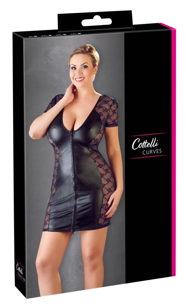 Cottelli CURVES sukienka XL z zamkiem, koronka na bokach, krótki rękaw, elastyczna tkanina