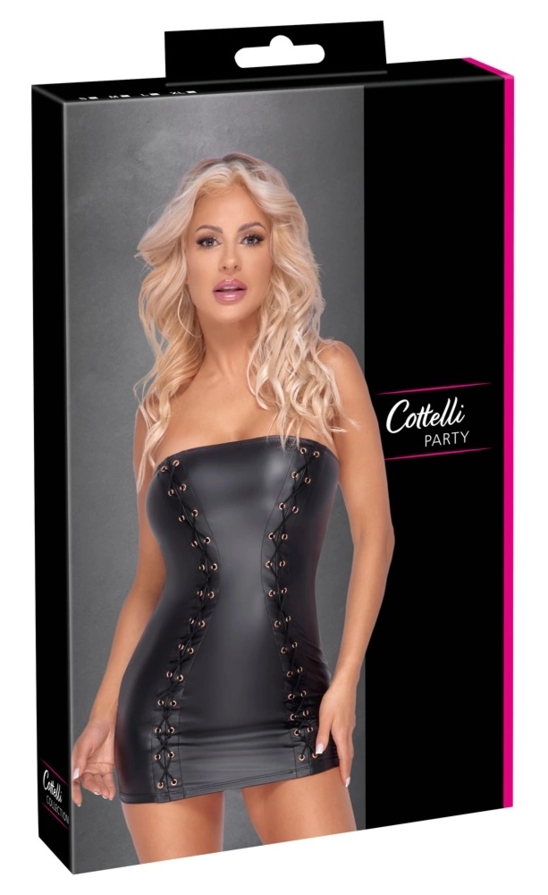 Cottelli Collection PARTY sukienka matowa bez ramiączek XL czarna, złote oczka i koronki