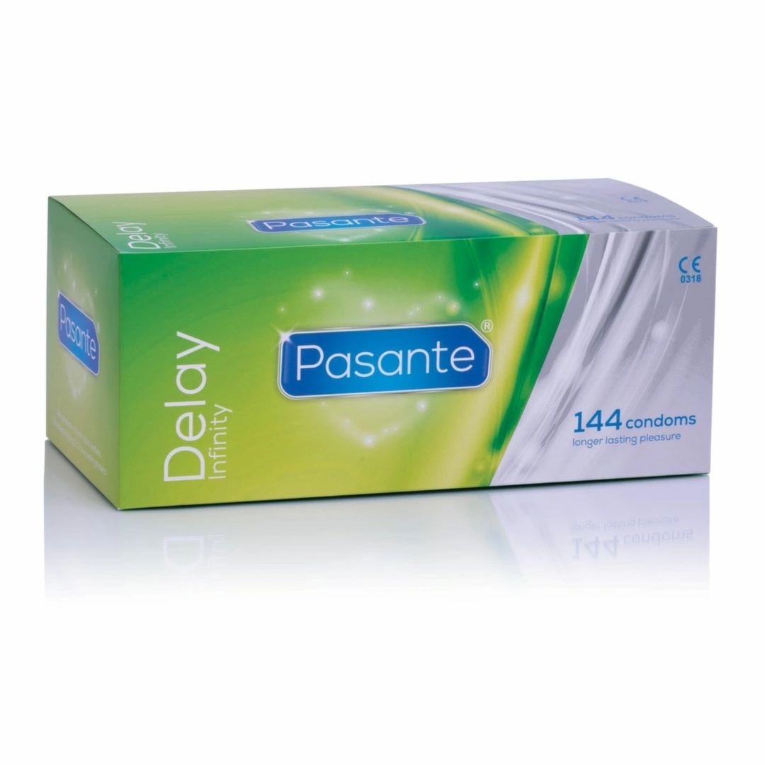 Pasante Delay 144 szt. – prezerwatywy z systemem opóźniającym, 53 mm