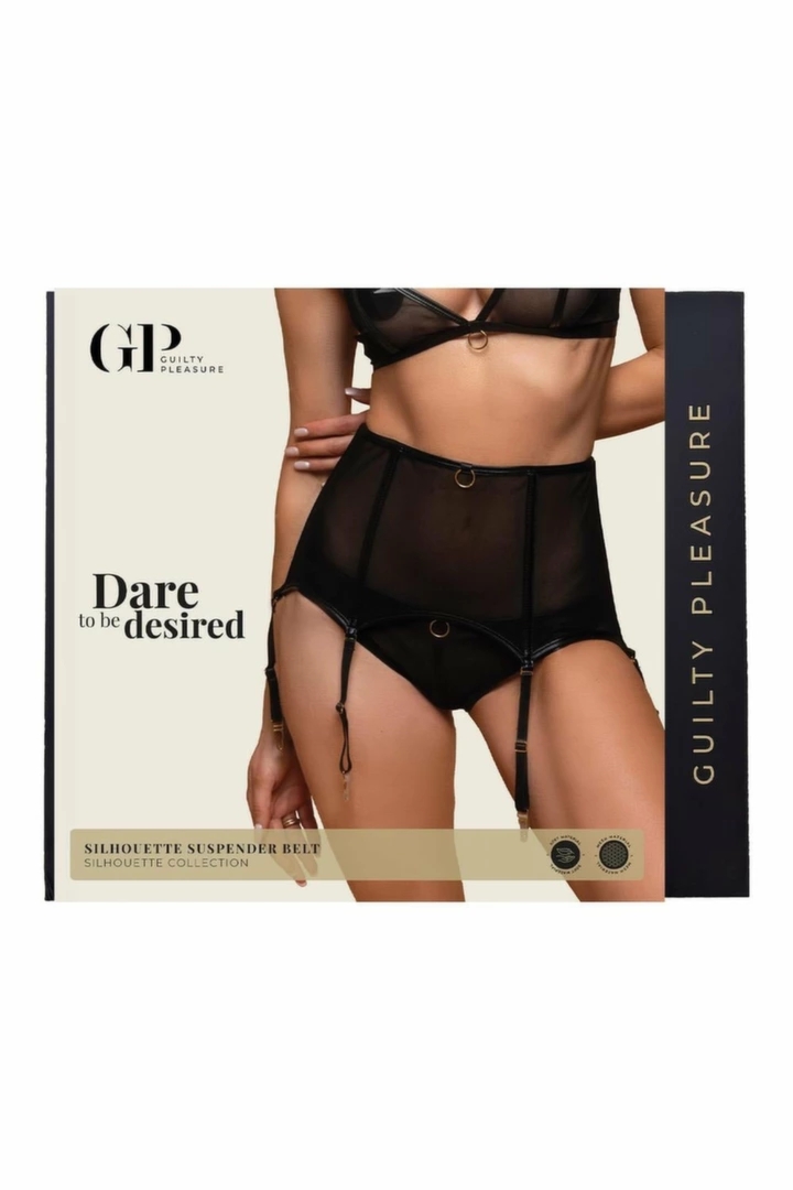 Guilty Pleasure Silhouette Pas do Pończoch L/XL – czarny, złote detale, wysoki stan