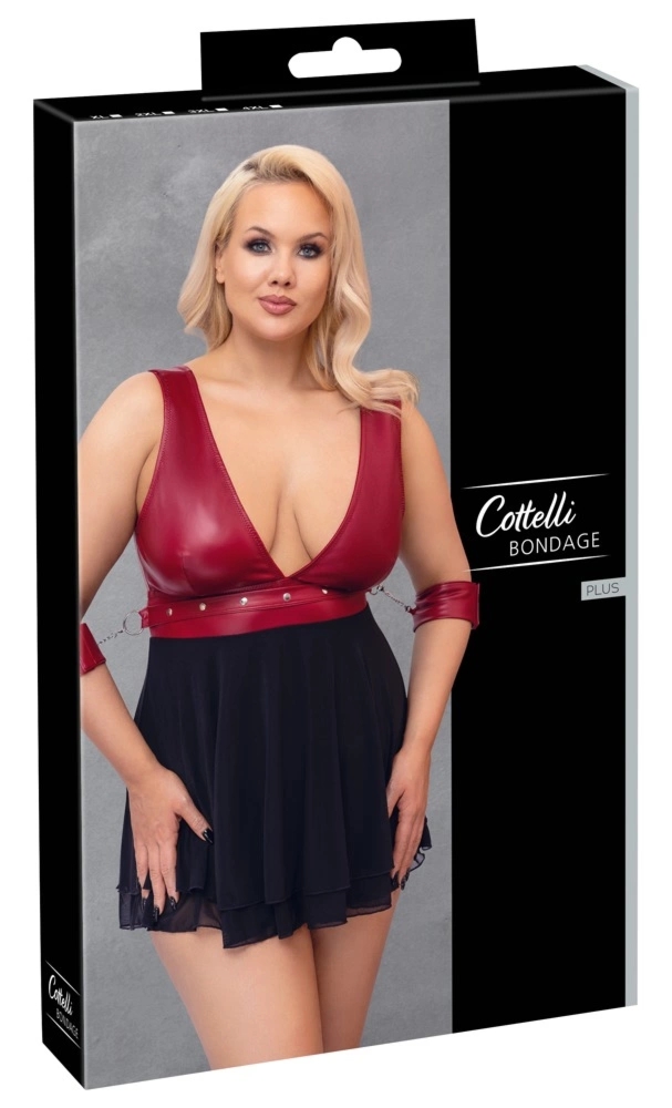 Cottelli Bondage Plus Babydoll 4XL Czerwono-Czarna z Mankietami i Pasem