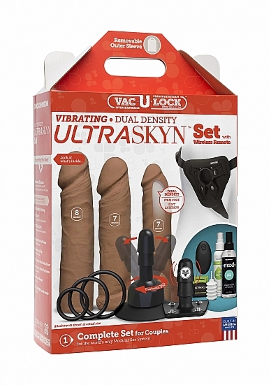 ZESTAW AKCESORIÓW DO ZABAW EROTYCZNYCH 1053-06-BX - Vibrating Dual Density ULTRASKYN Set - Caramel