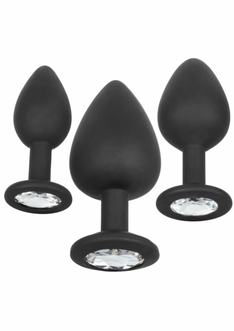 CalExotics Silicone Gem Anal Kit – zestaw 3 anatomicznych korków z kryształkiem, czarny, silikon