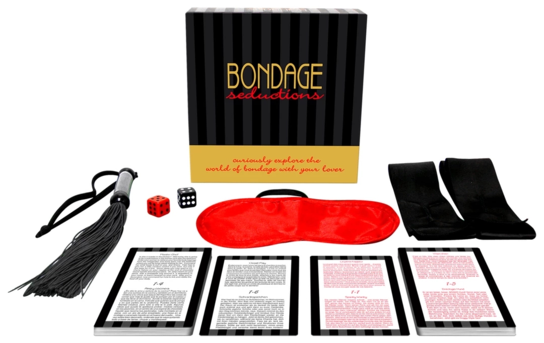 Kheper Games Bondage Seductions – zestaw gry dla par z 36 kartami i akcesoriami do kreatywnych scenariuszy