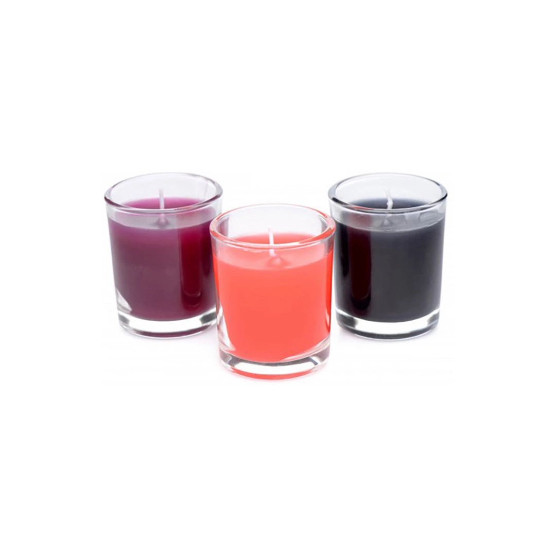 XR Brands Zestaw Aromatycznych Świec do Masażu 3 sztuki, niska temperatura topnienia, szklane pojemniki