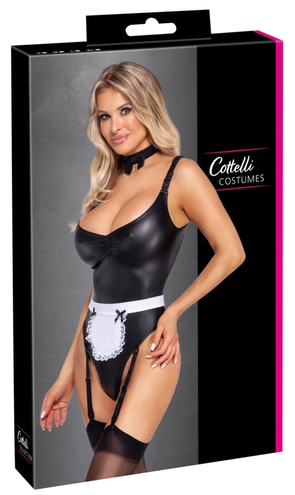 Cottelli COSTUMES – Kostium pokojówki Maid Body S, body z fartuszkiem i chokerem
