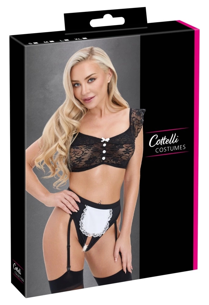Cottelli COSTUMES Maid Set L czarno-biały komplet z koronką i fartuszkiem, rozmiar L