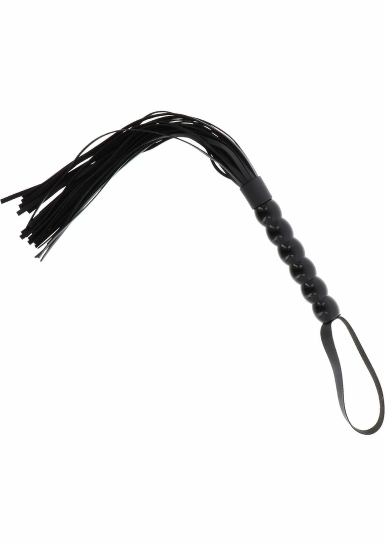 Long Beaded Flogger Whip czarny bat z koralikami, PU leather, długie pasma, 70 cm