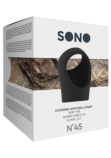 Pierścień erekcyjny z nakładka na jądra No.45 - No.45 - Cockring with Ball Strap - Black