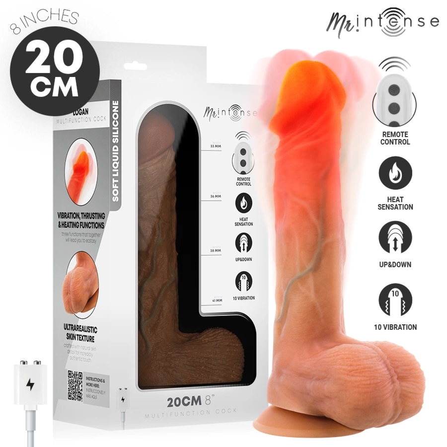 MR INTENSE Logan silikonowy model z podgrzewaniem, wibracjami i pilotem 20 cm