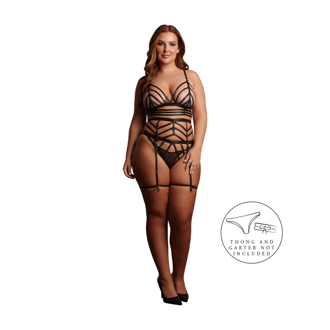 Le Desir Lola Strappy Set Queen Size komplet dwuczęściowy czarny XXL-5XL, elastyczny