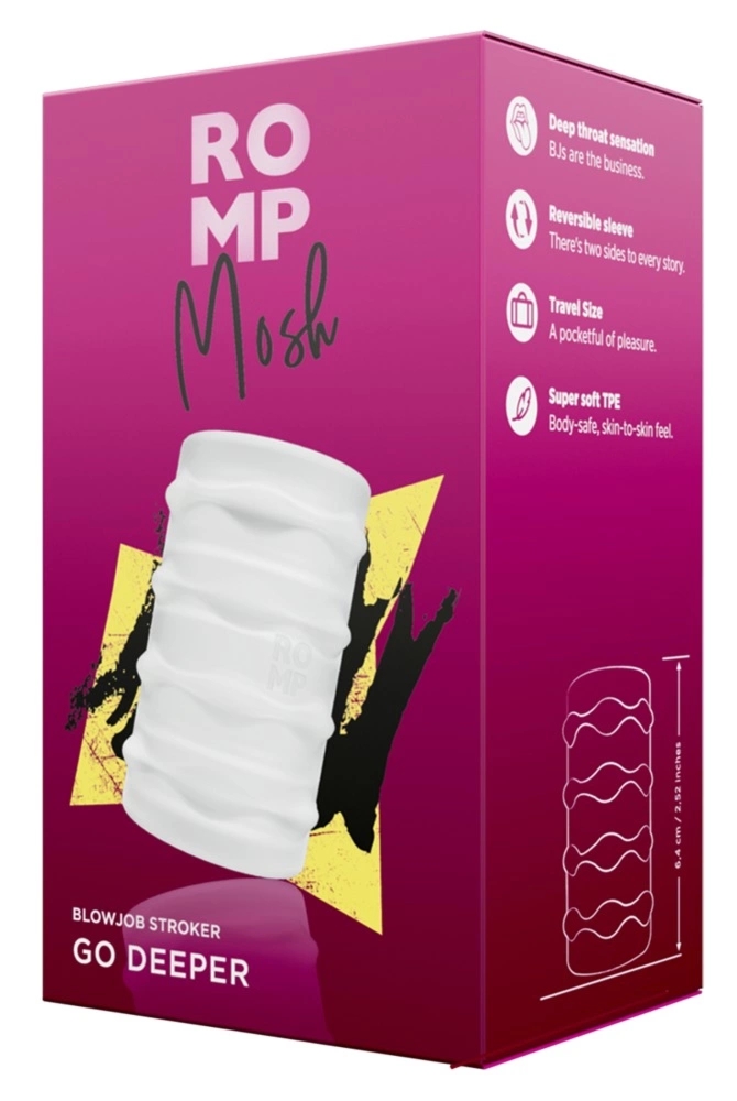ROMP Mosh – przezroczysty rękaw intymny, 2 struktury TPE, kompaktowy, 6,4 cm