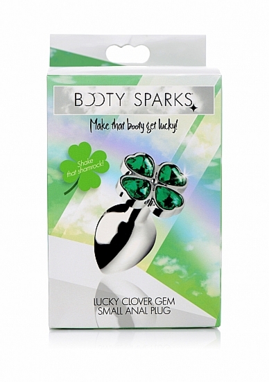 Duży korek analny z cyrkoniami - Szczęśliwa, czterolistna koniczynka - srebrny AG185-SMALL-Lucky Clover Gem - Small Anal Plug - Silver