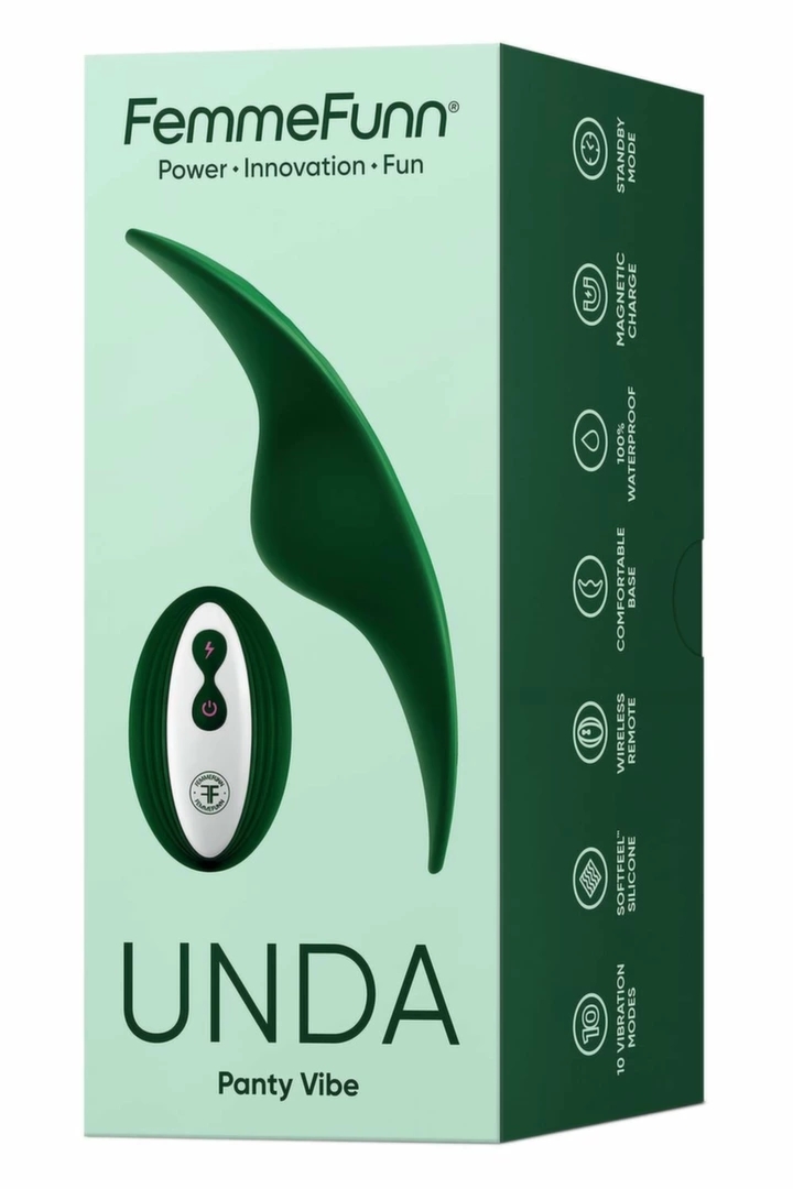 FemmeFunn Unda Dark Green – bezprzewodowy masażer intymny, 10 trybów, pilot, wodoodporny