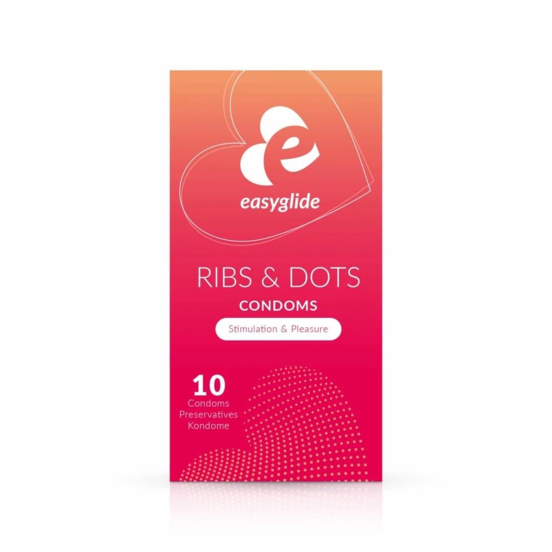 EasyGlide Ribs & Dots – prezerwatywy anatomiczne z wypustkami i prążkami, 10 sztuk, lateks