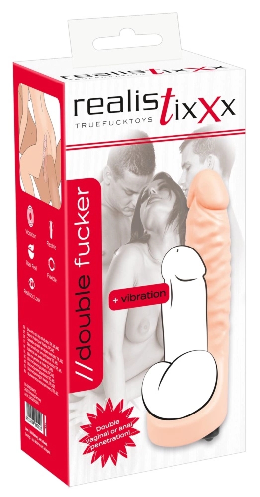 Realistixxx Double Fucker – Nakładka Intymna z Wibracjami 18 cm, Naturalny Kolor