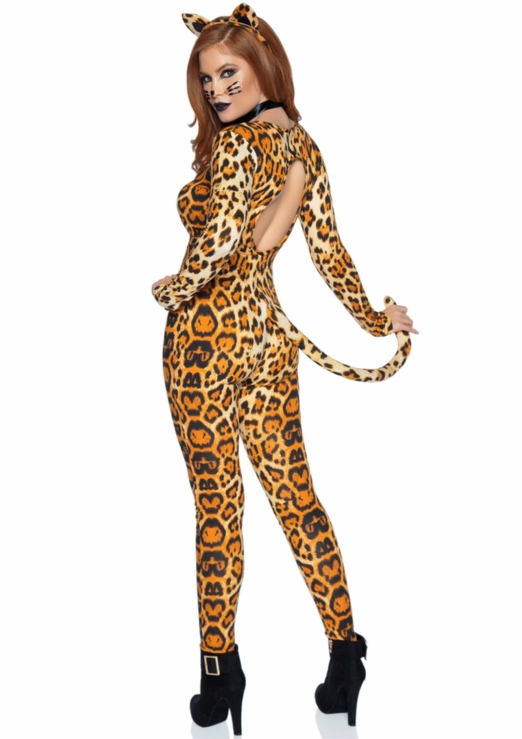 Leg Avenue Cougar Catsuit komplet 3-częściowy: kombinezon, opaska z uszami, kołnierzyk