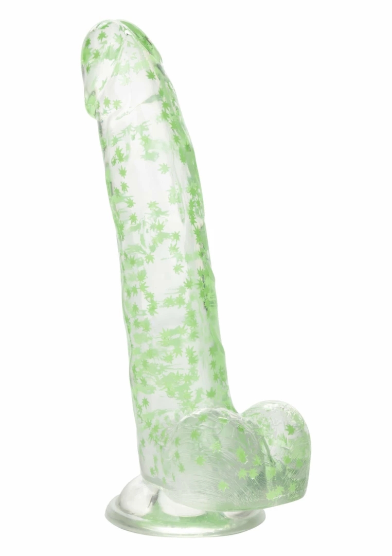 CalExotics Naughty Bits I Leaf Dong 20 cm świecący, konfetti liści, przyssawka, silikon