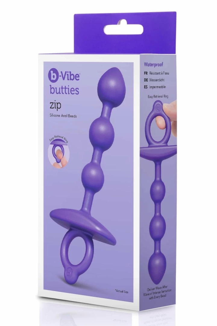 b-Vibe ZIP silikonowe koraliki intymne z pierścieniem, stopniowana wielkość, wodoodporne