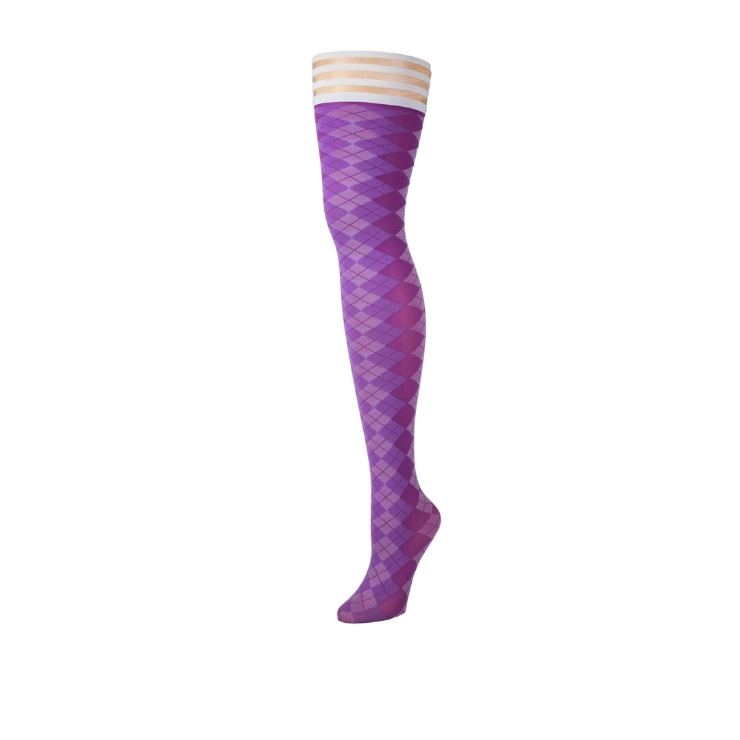 Kix'ies Golf Collection Argyle Thigh-High Plus, pończochy z silikonowymi paskami
