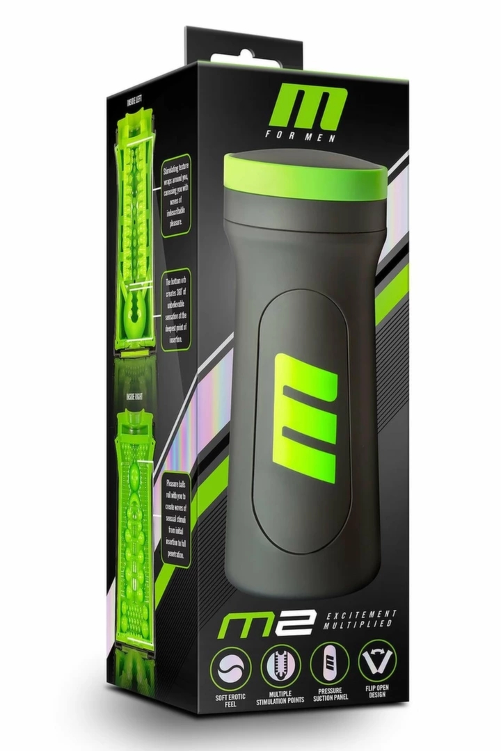 M FOR MEN M2 Superior Stroker Black maszyna intymna z regulacją nacisku, wyjmowany rękaw