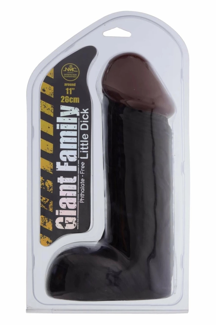 GIANT FAMILY Little Dick 11 Inch Czarny, model XL, anatomiczny, 28 cm, bez ftalanów