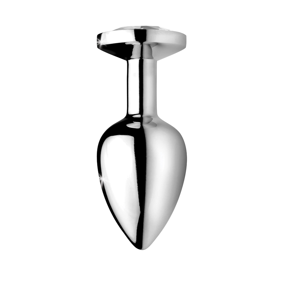 XR Brands Booty Sparks korek aluminiowy z kryształem S, srebrny, stożkowy anatomiczny