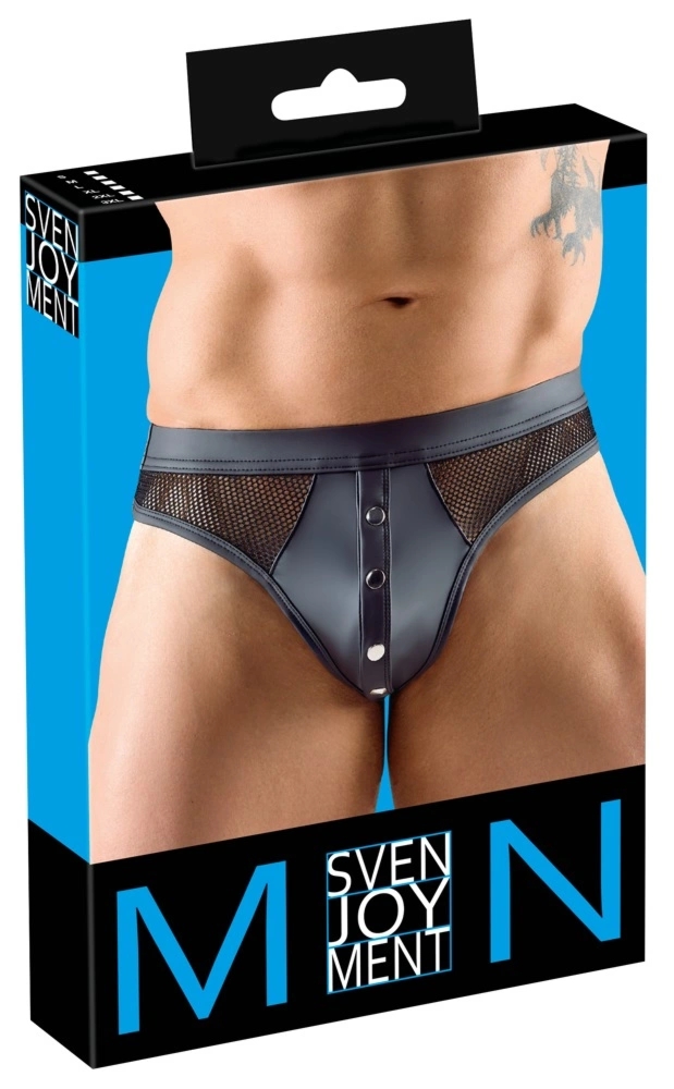 Svenjoyment Stringi męskie 2XL czarny mat z siateczką i praktycznym zatrzaskiem z przodu
