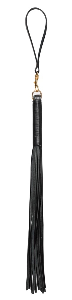 ZADO Skórzany instrument z paskami i odpinanym pierścieniem – czarny, złote akcenty, 45 cm
