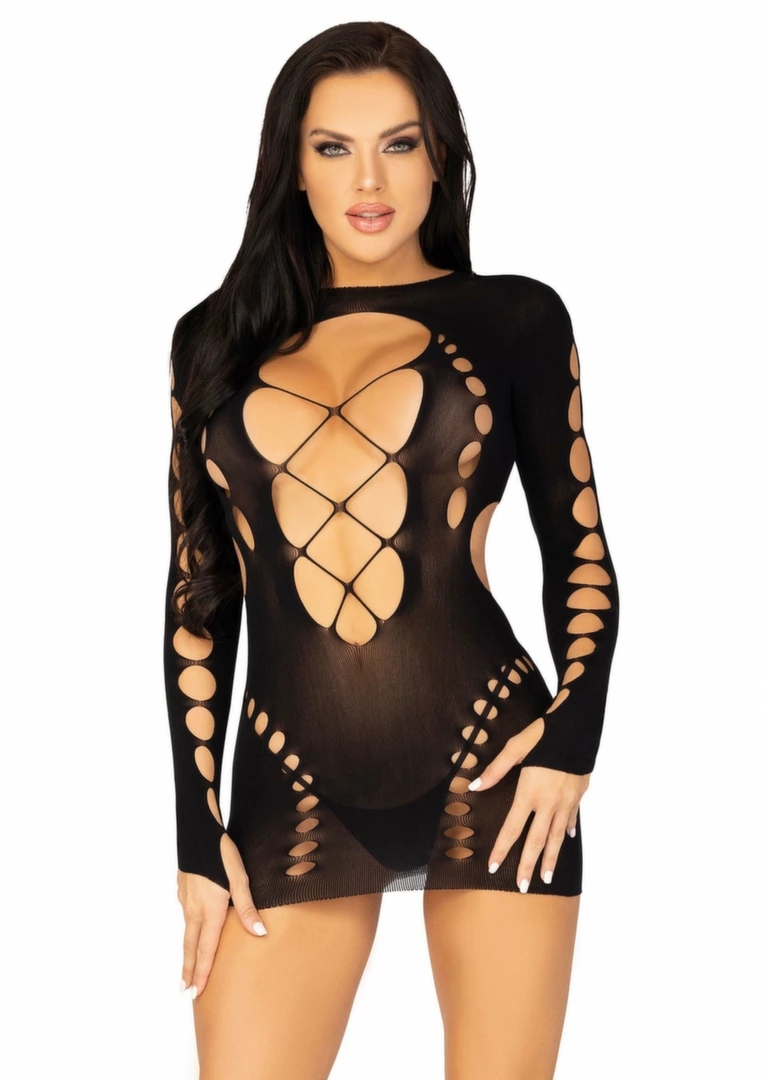 Leg Avenue Mini Dress 8662 czarna sukienka z wycięciami i wiązaniem na plecach