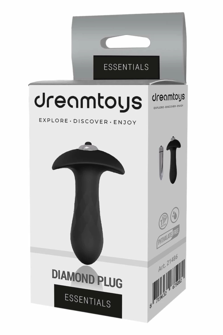 ESSENTIALS Diamond Plug – wibrujący korek z diamentową teksturą, pojedyncza prędkość, czarny