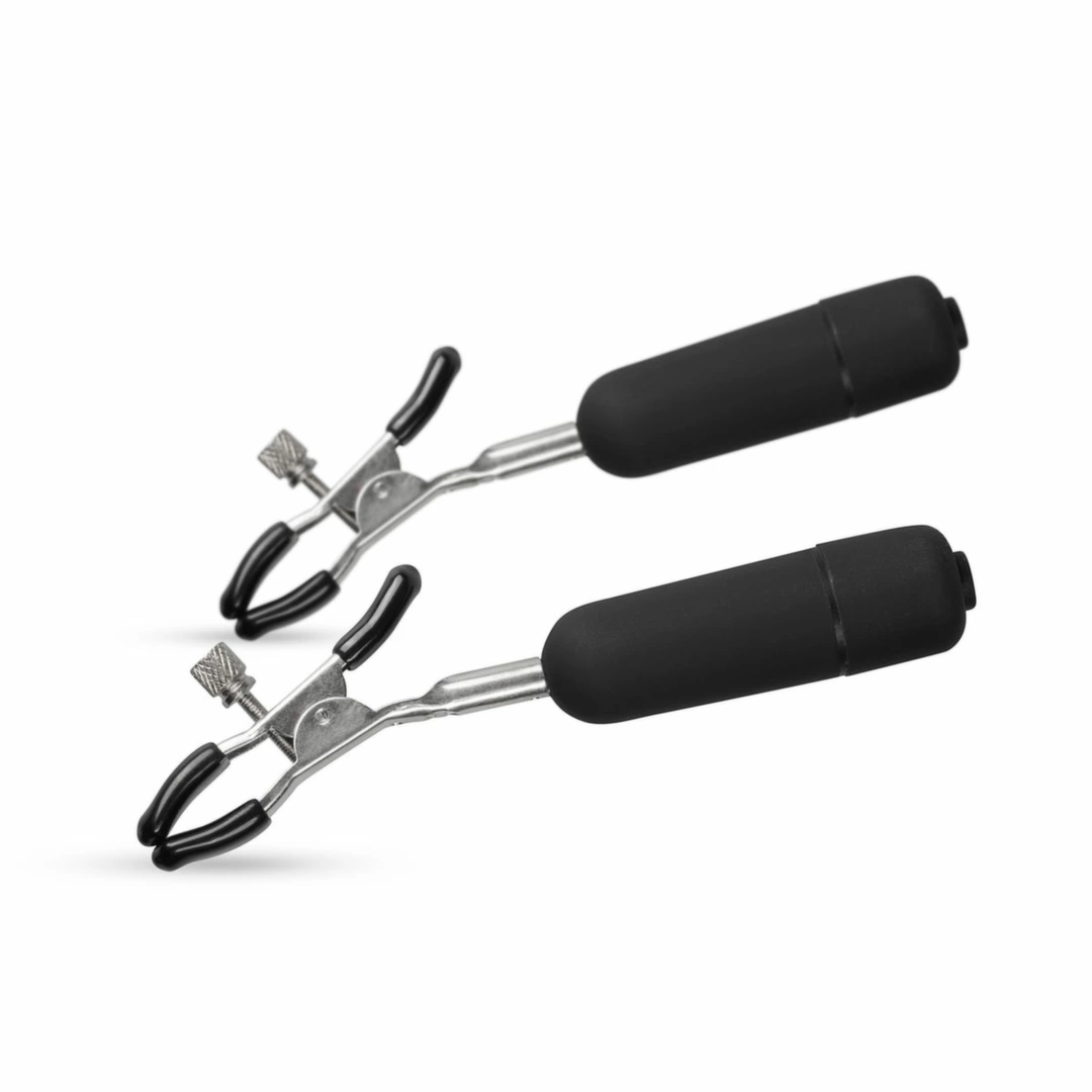 EasyToys Zaciski z Wibracjami, Regulowane, Metalowe, Czarne, 10 Trybów Pracy