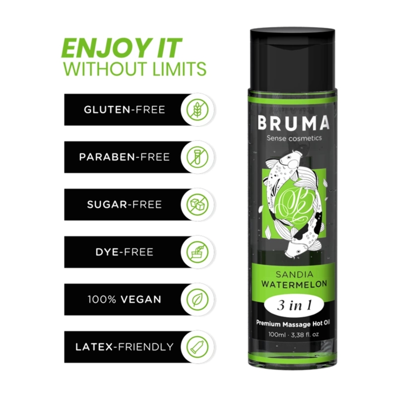 BRUMA Premium Olejek do Masażu 3w1 Arbuz Efekt Ciepła 100ml – orzeźwiający aromat, wegański