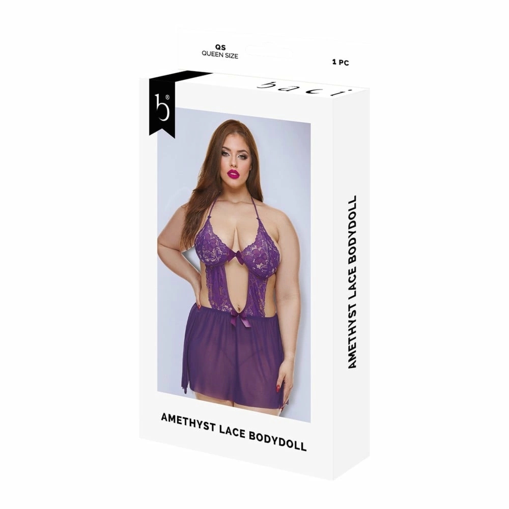 Baci Lingerie Amethyst Lace Babydoll fioletowa koronka QS – regulowane ramiączka, Queen Size