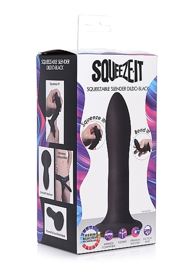 Sprężyste Termo Dildo Silexpan - Squeezable Slender Dildo - czarne AG474-BLACK