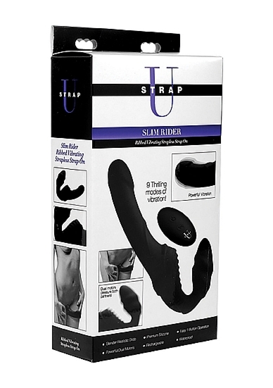 Wibrujące dwustronne dildo z pilotem - Pro Rider 9X Vibrating Silicone Strapless Strap On with Remote C - AF895