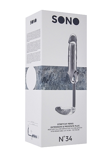 NAKŁADKA NA PENISA No.34 z plugiem analnym - No.34 - Stretchy Penis Exten and Plug - Translucent