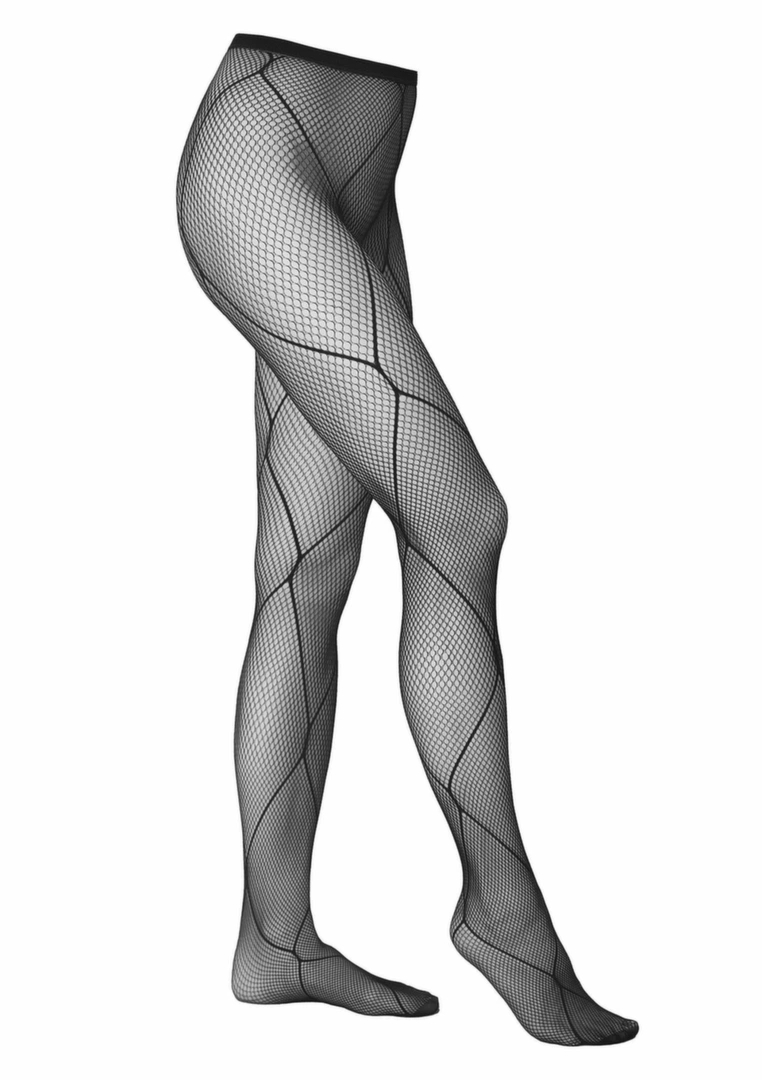 Fishnet Tights T005 rajstopy siateczkowe czarne z motywem dekoracyjnym, elastyczne