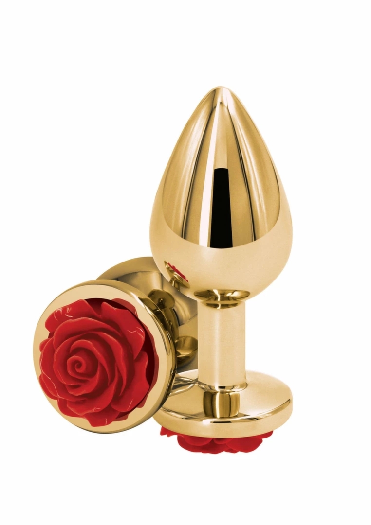 Rose Buttplug Medium aluminiowy chromowany z ozdobnym motywem róży 8,5 cm