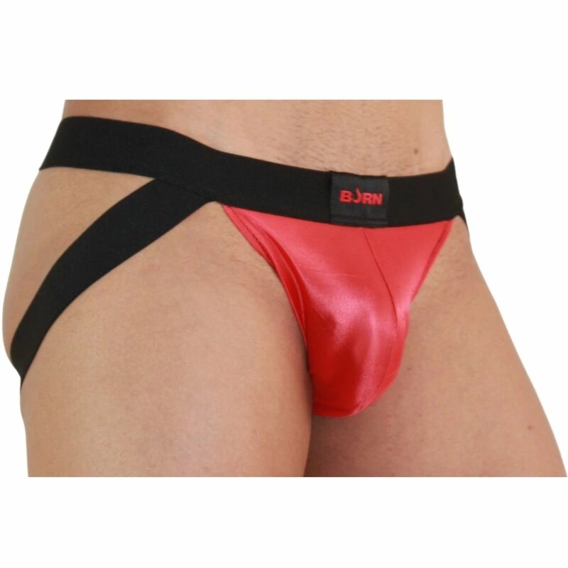 BURN 010 Jockstrap czerwony/czarny L – designerski pas biodrowy z transparentnymi wstawkami
