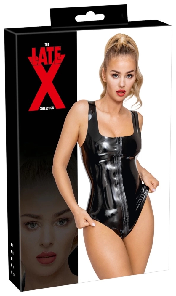 LateX Body Czarny Lateksowy 2XL, Dwukierunkowy Zamek, Kwadratowy Dekolt