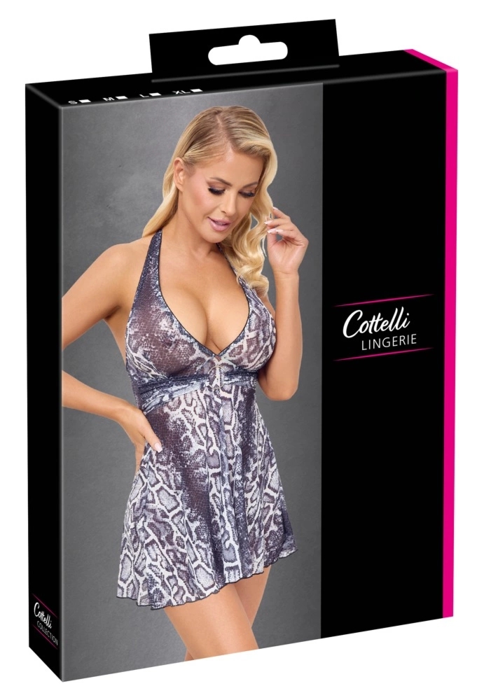 Cottelli LINGERIE Sukienka Mini S Czarna Transparentna z Motywem Skóry Węża