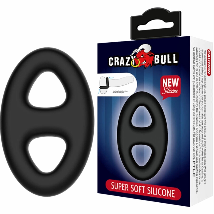 Crazy Bull podwójny silikonowy pierścień elastyczny super miękki 1,9 cm, medyczny, czarny