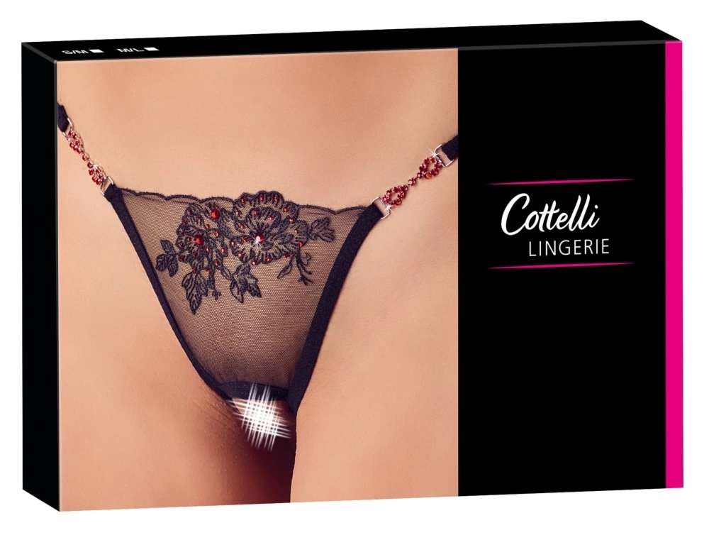 Cottelli Lingerie Stringi Siateczkowe S/M czarne z haftem i otwartym systemem