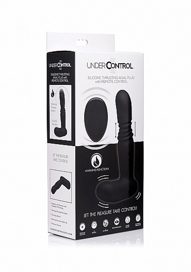 Podgrzewany korek analny sterowany góra-dół - Silicone Thrusting Anal Plug with Remote Control - czarny AF944